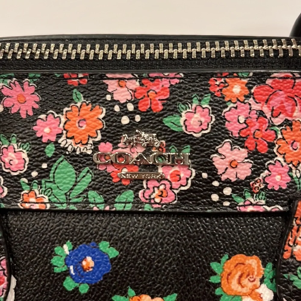 Coach Mini Bennett Black Satchel In Floral Mix Pattern Crossbody Silver Hardware - Picture 9 of 13